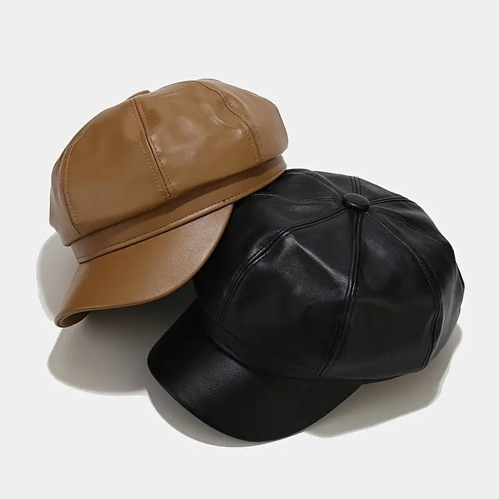 Vintage Noir Faux Leather Cap
