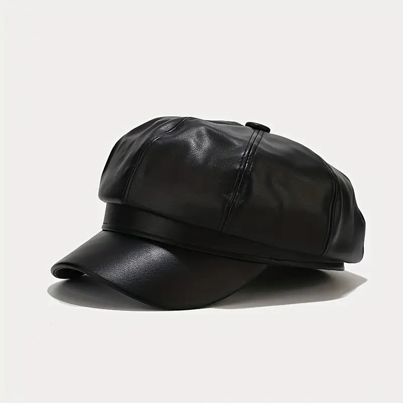 Vintage Noir Faux Leather Cap
