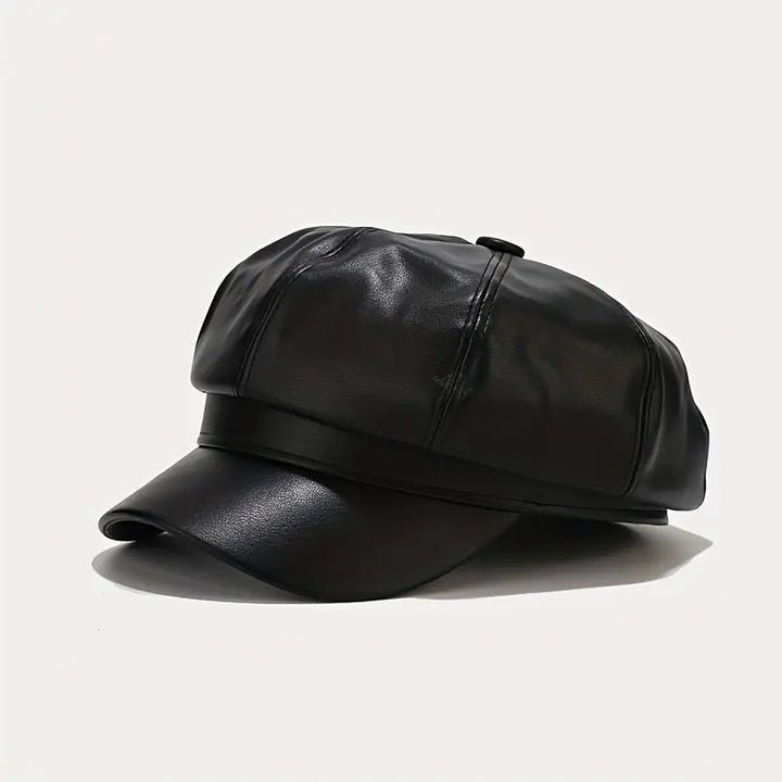 Vintage Noir Faux Leather Cap