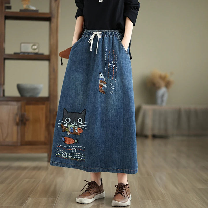 Koi & Whiskers Denim Skirt
