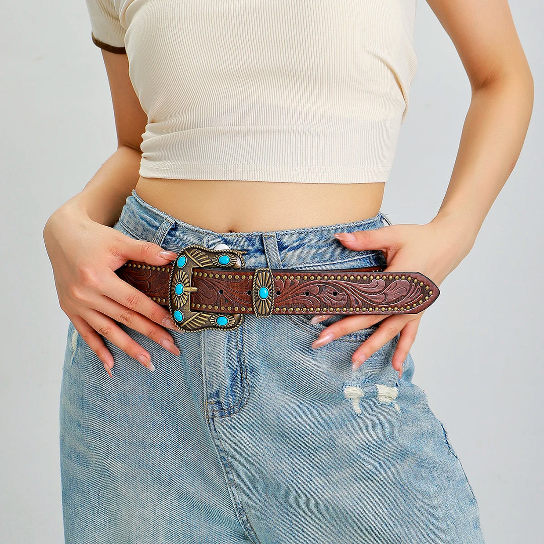 Chioma Embossed Leather Belt