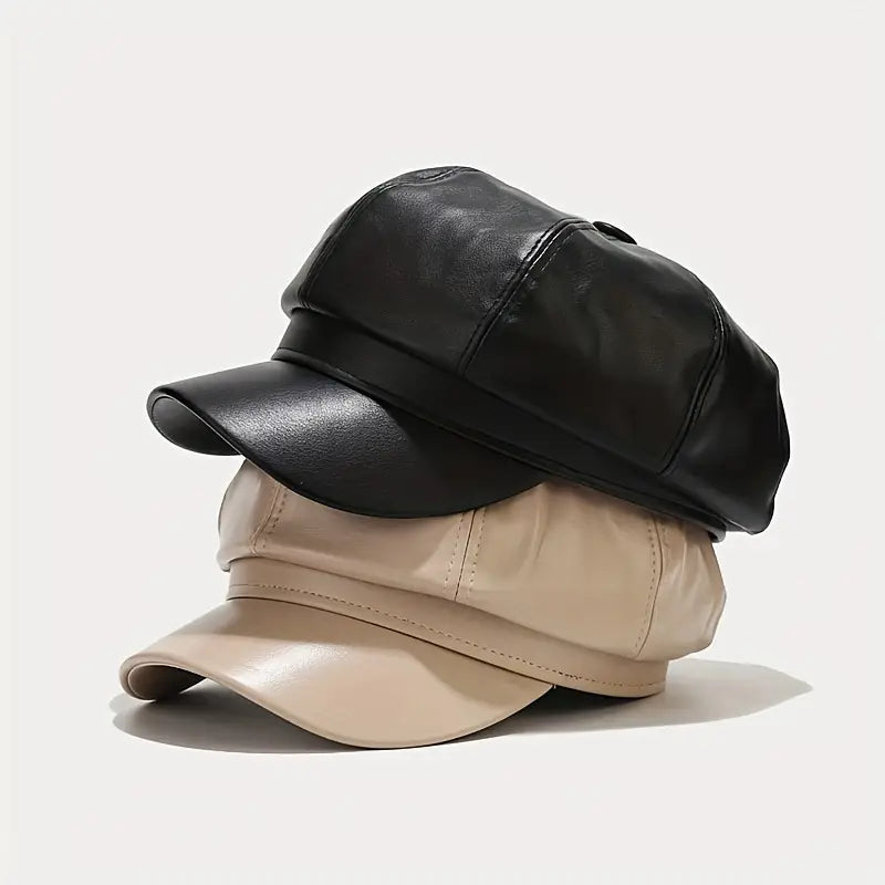 Vintage Noir Faux Leather Cap